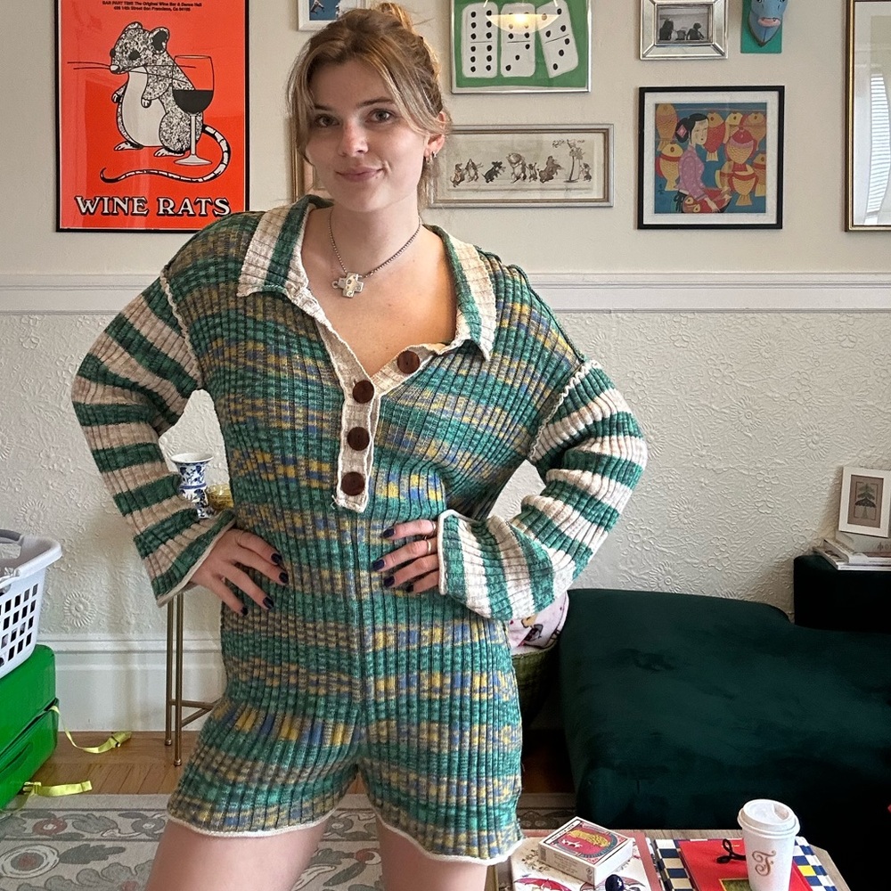 Striped Knit Sweater Romper